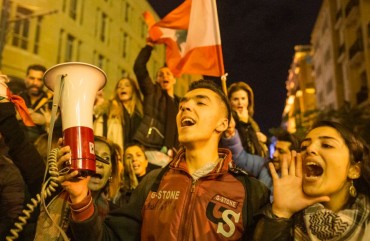 Anti-government protesters demonstrate ahead of the expected naming of a new cabinet tomorrow by Prime Minister Designate Hassan Diab, on January 16, 2020 in Beirut, Lebanon.