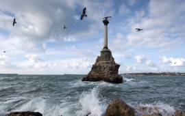 FEBRUARY 28, 2020: A view of the Monument to the Sunken Ships during a storm on the Black Sea. Sergei Malgavko/TASS (Photo by Sergei Malgavko\TASS via Getty Images)